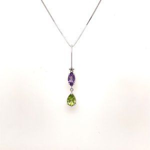 Eleganza 18K White Gold Marquise Amethyst and Pear Shaped Peridot Necklace